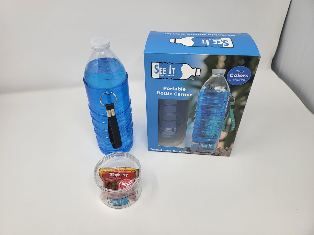 SEEIT® Portable Bottle Holder Two Colors - Black and Clear - Fits 16.9 oz water bottle