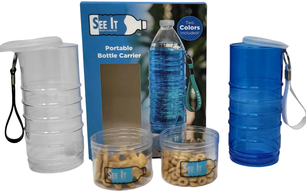SEEIT® Portable Bottle Holder Two Colors - Blue and Clear - Fits 16.9 oz water bottles